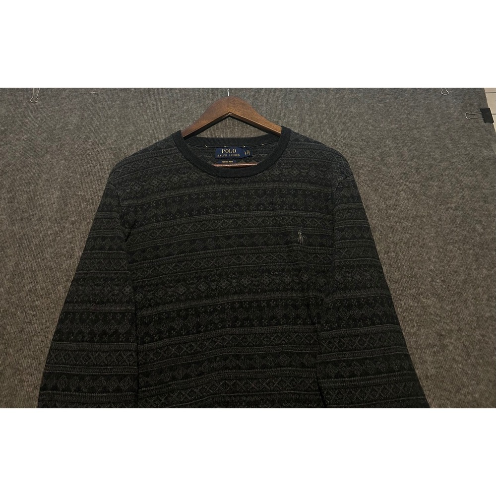 Polo ralph lauren merino wool aztec geometric gray crewneck sweater pullover
